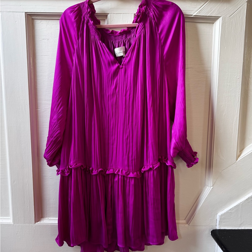 Anthropologie Vibrant Purple Pleated Dress